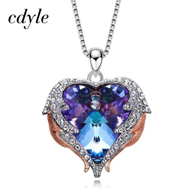 Cdyle Angel Wings Necklace Crystals from Swarovski Necklaces Fashion Jewelry For Women Heart Of Angel Mother's Day Gifts - Luzilly Bridal & Apparel