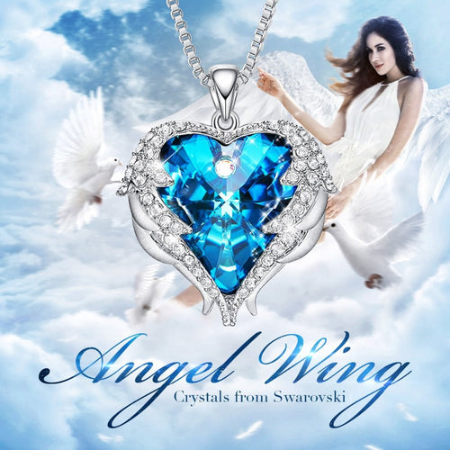 Cdyle Angel Wings Necklace Crystals from Swarovski Necklaces Fashion Jewelry For Women Heart Of Angel Mother's Day Gifts - Luzilly Bridal & Apparel