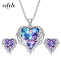 Cdyle Crystals from Swarovski Angel Wings Necklaces Earrings Purple Blue Crystal Heart Pendant Jewelry Set For Women Love Gifts - Luzilly Bridal & Apparel