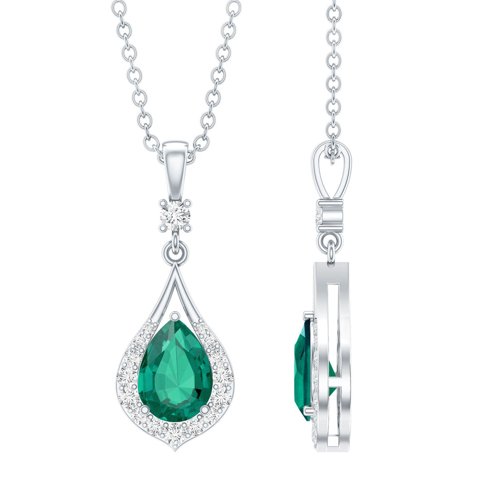 Certified 0.7 Carat Lab Grown Emerald Wedding Necklace with Chain - Luzilly Bridal & Apparel