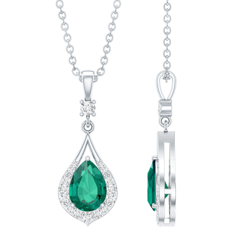 Certified 0.7 Carat Lab Grown Emerald Wedding Necklace with Chain - Luzilly Bridal & Apparel