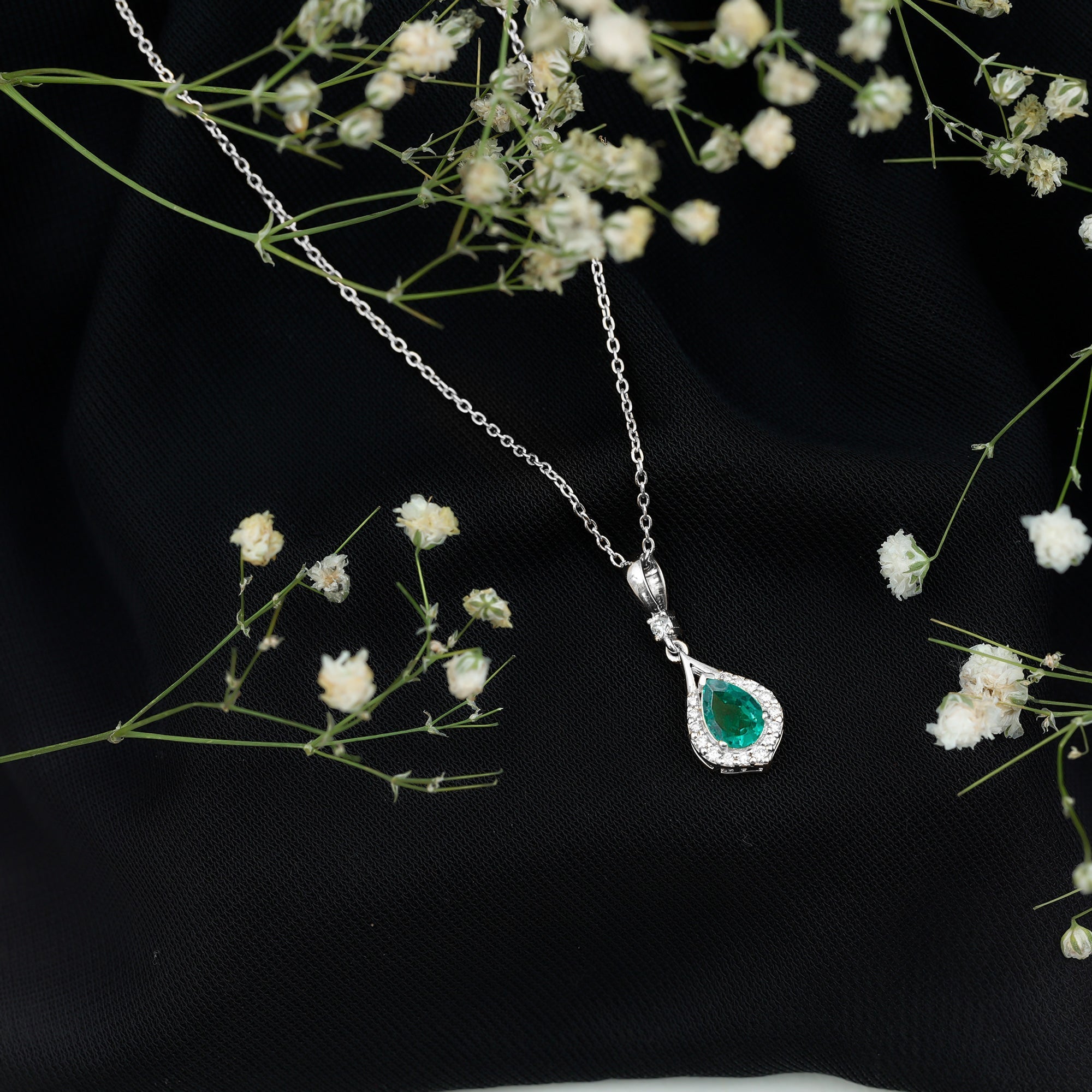 Certified 0.7 Carat Lab Grown Emerald Wedding Necklace with Chain - Luzilly Bridal & Apparel