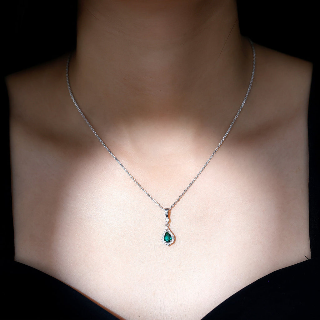 Certified 0.7 Carat Lab Grown Emerald Wedding Necklace with Chain - Luzilly Bridal & Apparel
