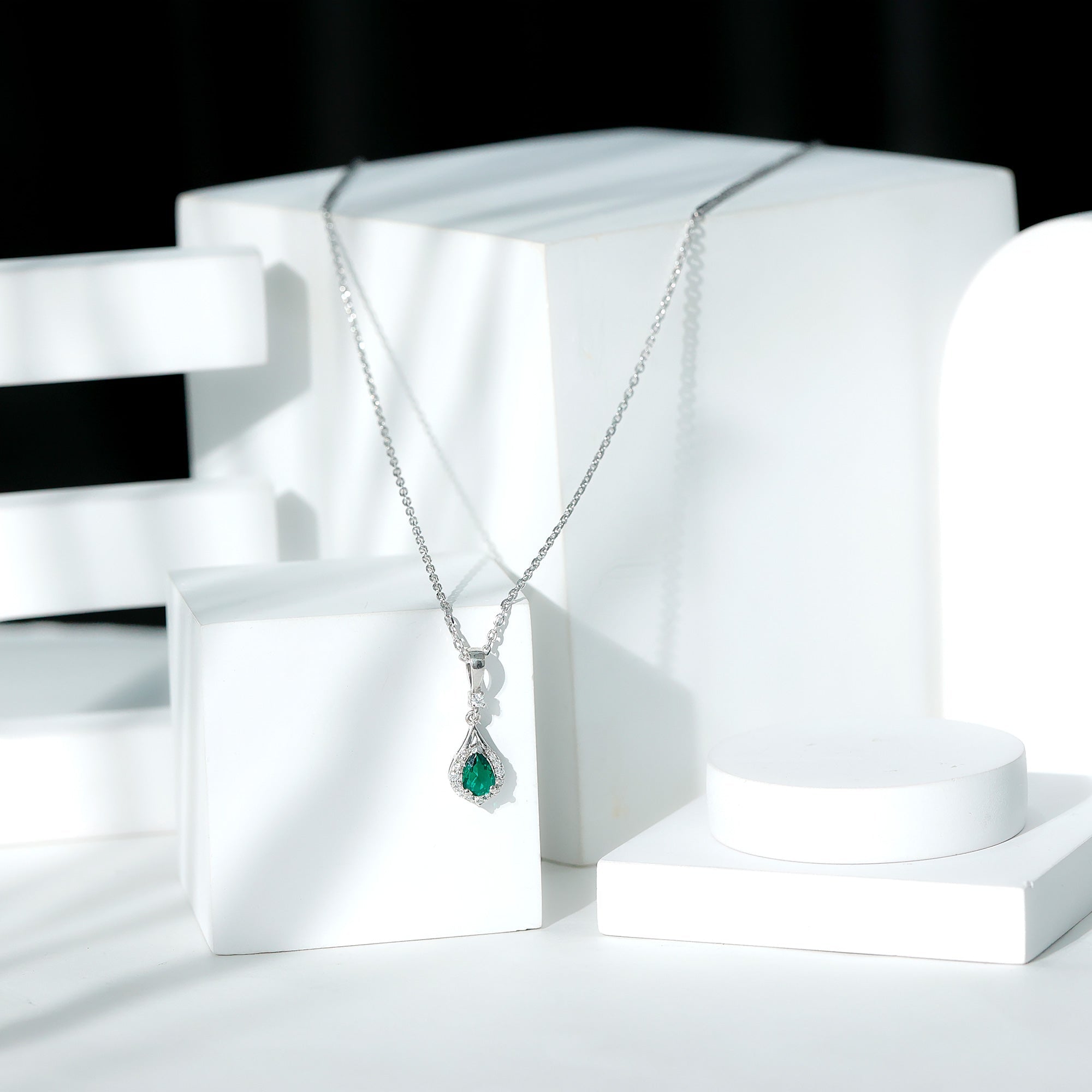 Certified 0.7 Carat Lab Grown Emerald Wedding Necklace with Chain - Luzilly Bridal & Apparel