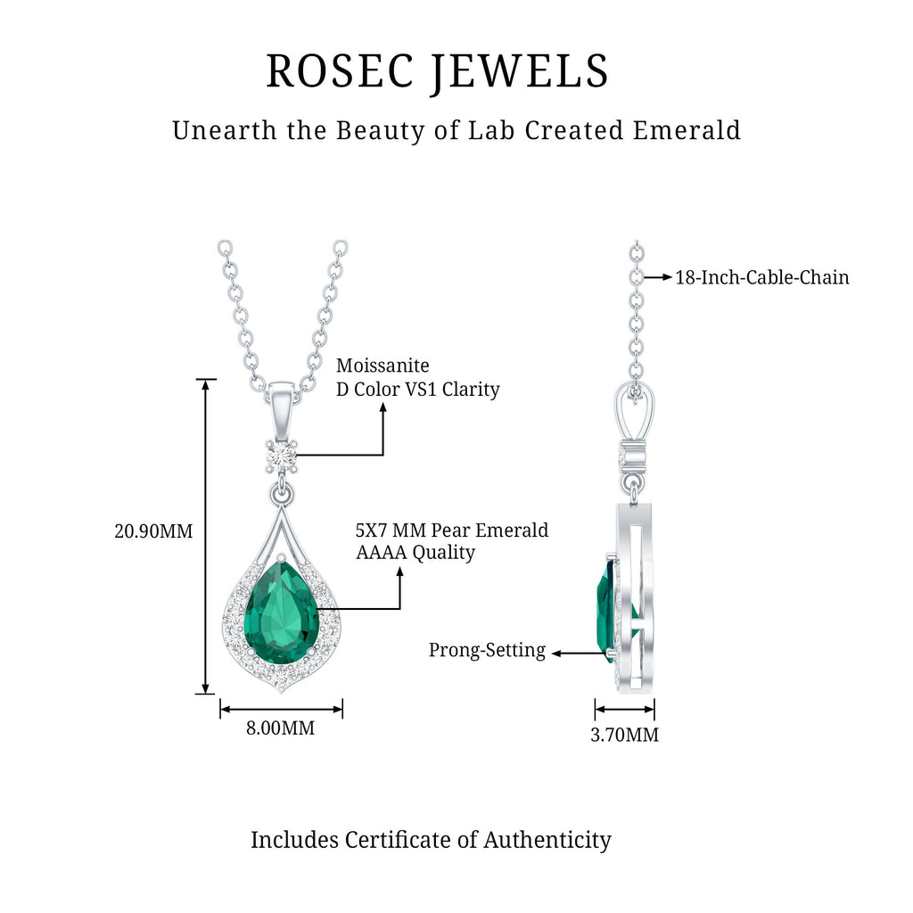 Certified 0.7 Carat Lab Grown Emerald Wedding Necklace with Chain - Luzilly Bridal & Apparel