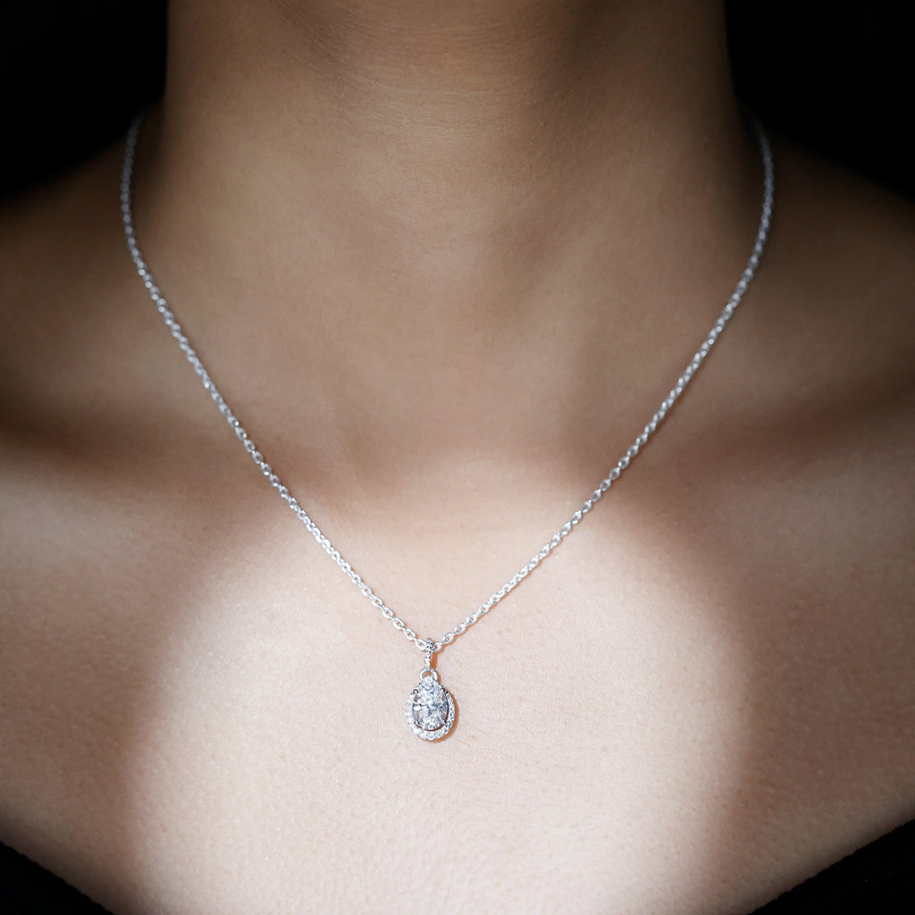 Certified 1.2 Carat Oval Moissanite Bridal Necklace For Wedding in Silver - Luzilly Bridal & Apparel
