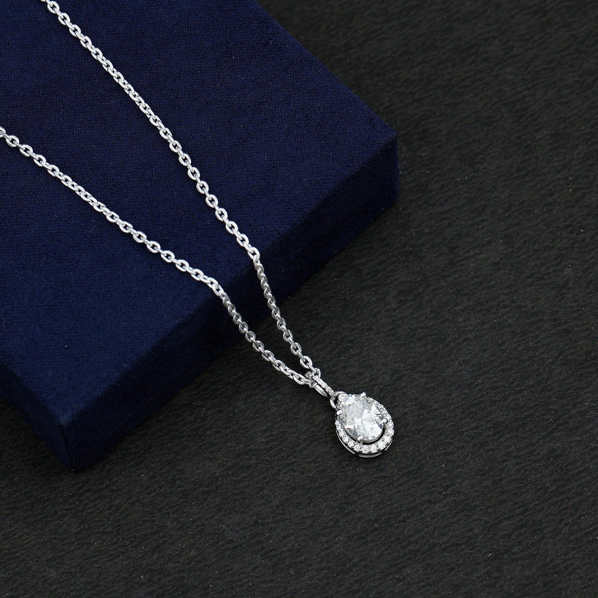 Certified 1.2 Carat Oval Moissanite Bridal Necklace For Wedding in Silver - Luzilly Bridal & Apparel