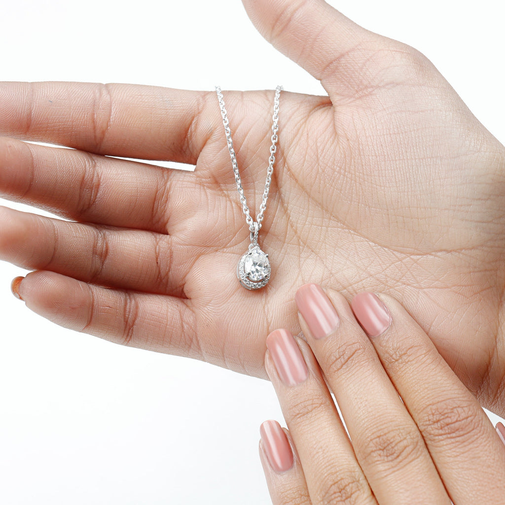Certified 1.2 Carat Oval Moissanite Bridal Necklace For Wedding in Silver - Luzilly Bridal & Apparel
