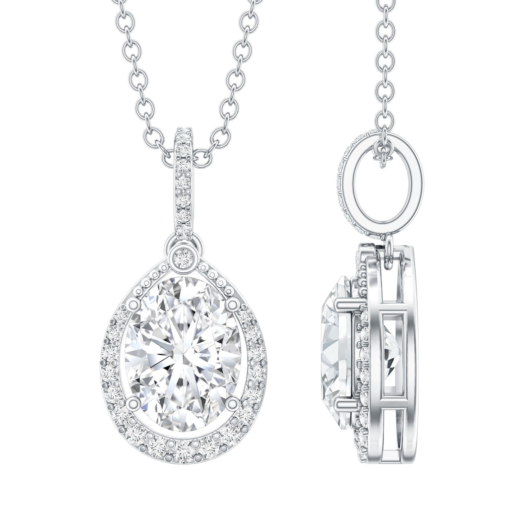 Certified 1.2 Carat Oval Moissanite Bridal Necklace For Wedding in Silver - Luzilly Bridal & Apparel