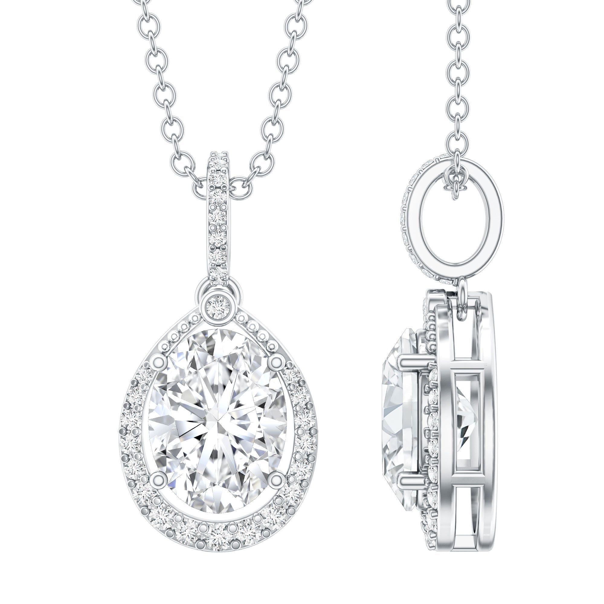 Certified 1.2 Carat Oval Moissanite Bridal Necklace For Wedding in Silver - Luzilly Bridal & Apparel
