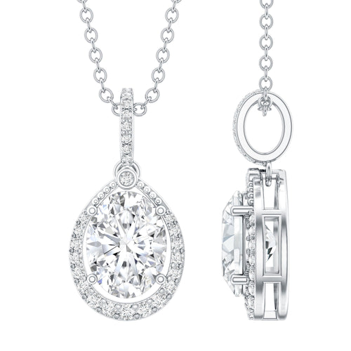 Certified 1.2 Carat Oval Moissanite Bridal Necklace For Wedding in Silver - Luzilly Bridal & Apparel
