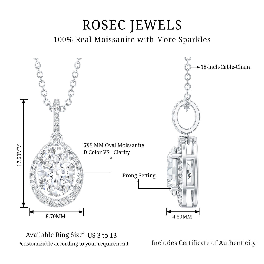 Certified 1.2 Carat Oval Moissanite Bridal Necklace For Wedding in Silver - Luzilly Bridal & Apparel