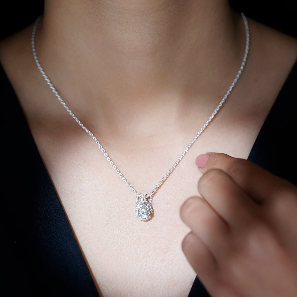 Certified 1.4 Carat Moissanite Teardrop Wedding Necklace with Silver Chain - Luzilly Bridal & Apparel