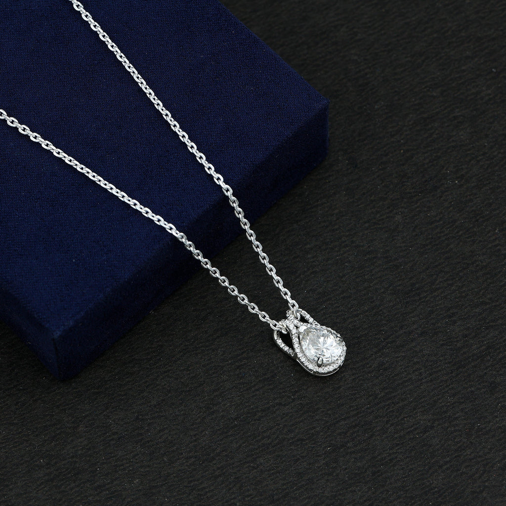 Certified 1.4 Carat Moissanite Teardrop Wedding Necklace with Silver Chain - Luzilly Bridal & Apparel