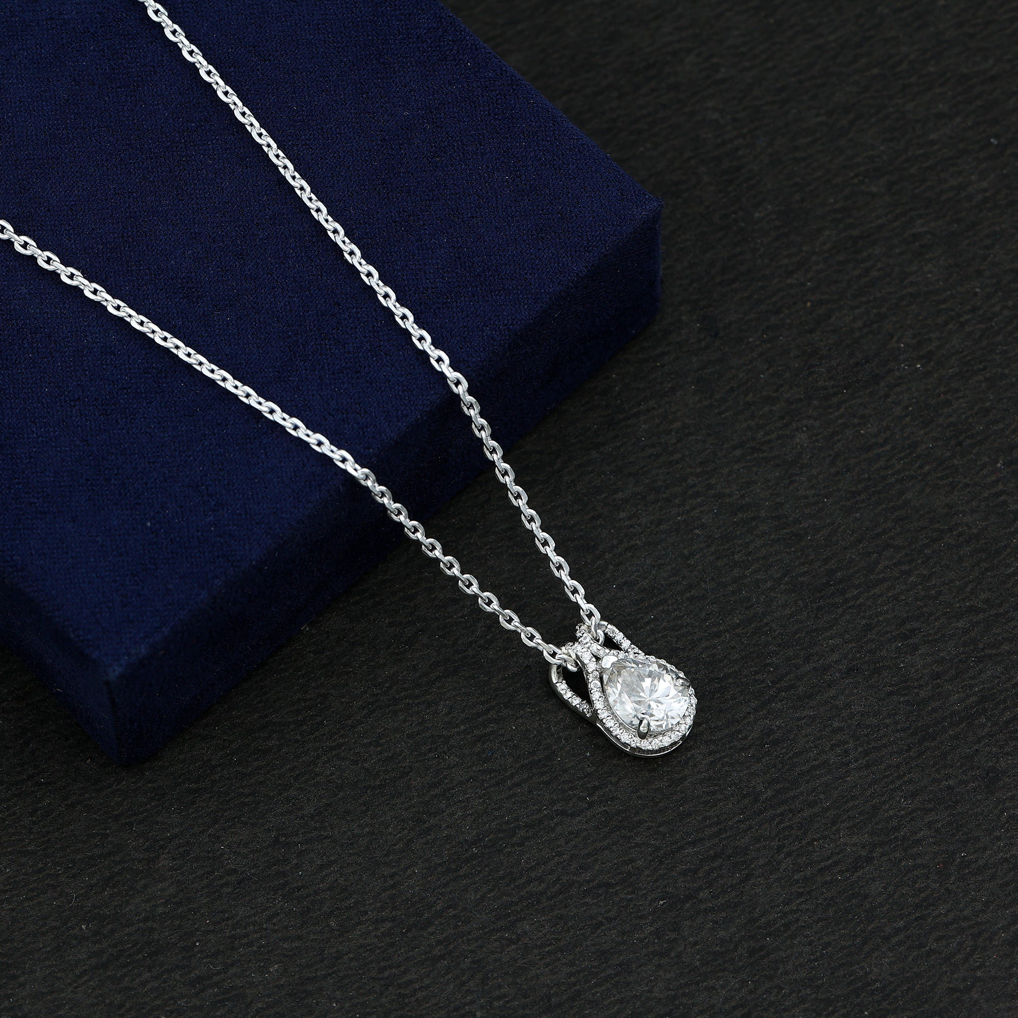 Certified 1.4 Carat Moissanite Teardrop Wedding Necklace with Silver Chain - Luzilly Bridal & Apparel