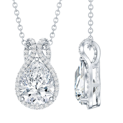 Certified 1.4 Carat Moissanite Teardrop Wedding Necklace with Silver Chain - Luzilly Bridal & Apparel