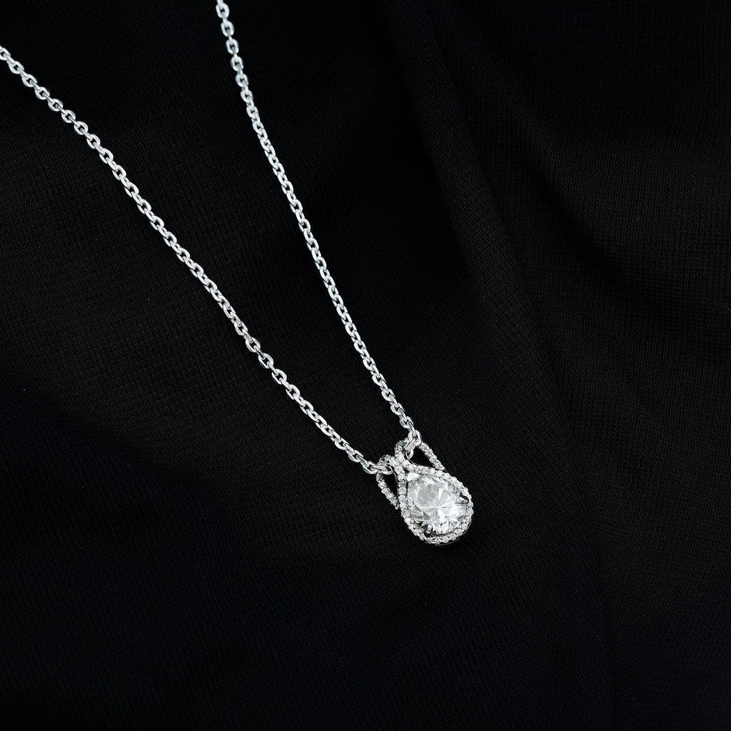 Certified 1.4 Carat Moissanite Teardrop Wedding Necklace with Silver Chain - Luzilly Bridal & Apparel