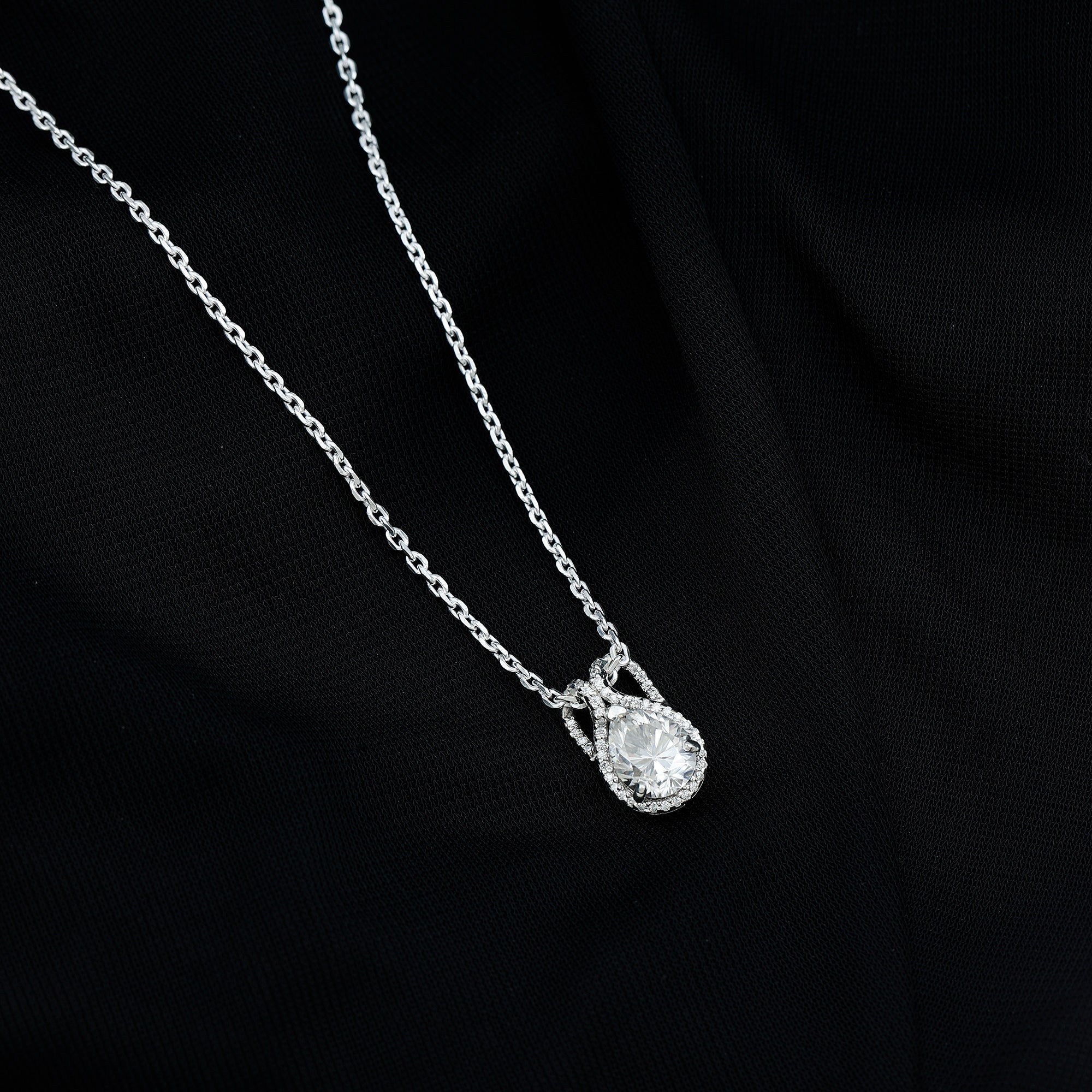 Certified 1.4 Carat Moissanite Teardrop Wedding Necklace with Silver Chain - Luzilly Bridal & Apparel