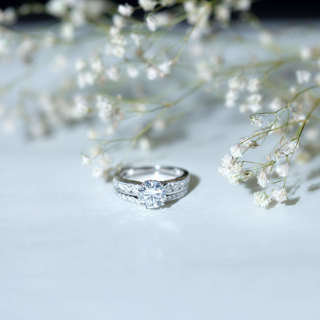 Certified 2 Carat Moissanite Engagement Ring with Wedding Band - Luzilly Bridal & Apparel