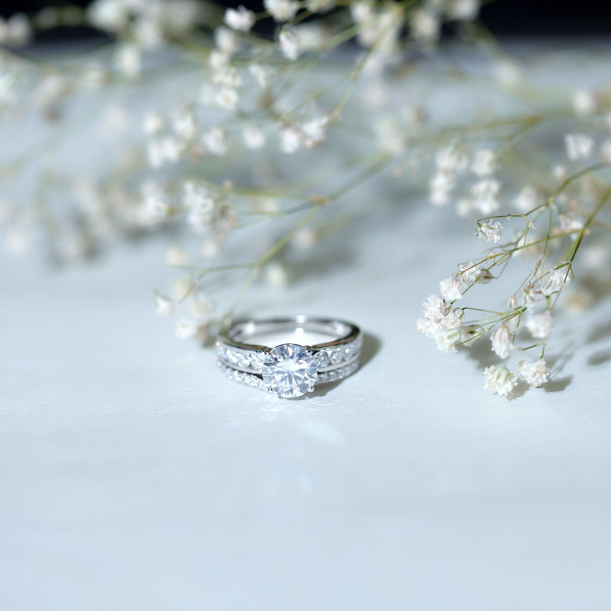 Certified 2 Carat Moissanite Engagement Ring with Wedding Band - Luzilly Bridal & Apparel