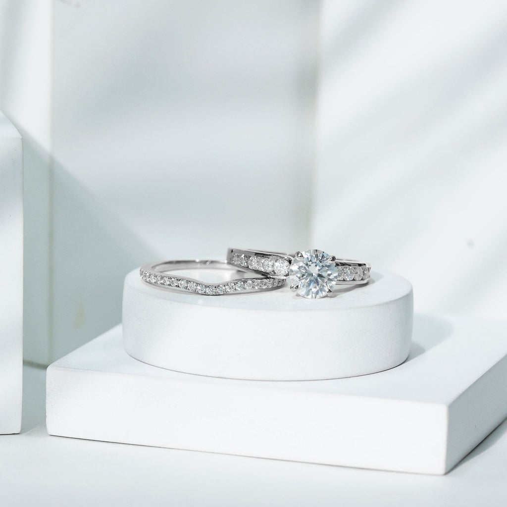 Certified 2 Carat Moissanite Engagement Ring with Wedding Band - Luzilly Bridal & Apparel