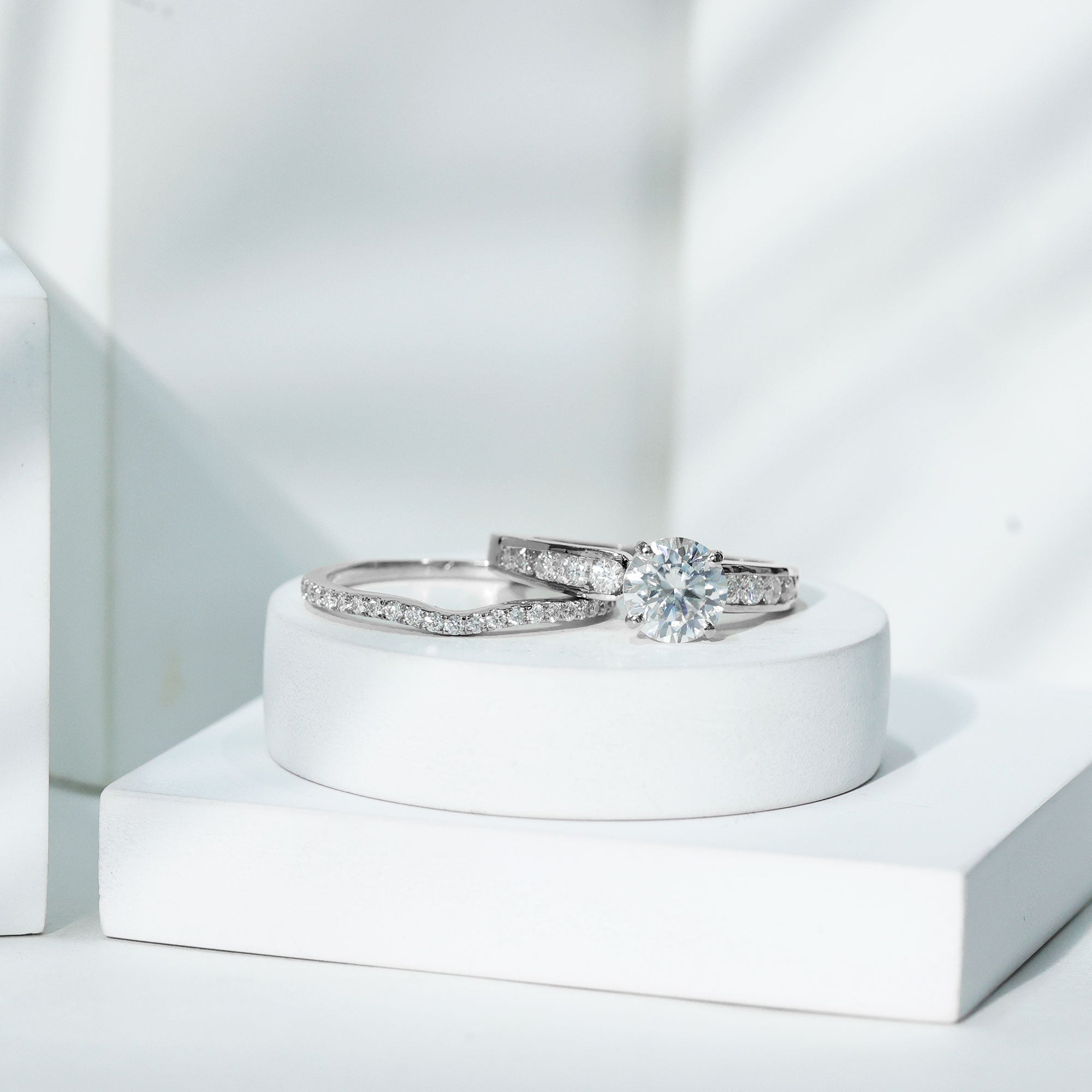 Certified 2 Carat Moissanite Engagement Ring with Wedding Band - Luzilly Bridal & Apparel
