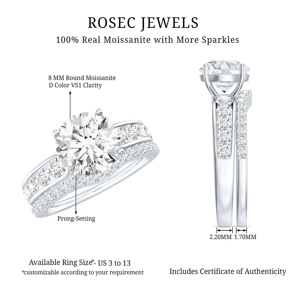 Certified 2 Carat Moissanite Engagement Ring with Wedding Band - Luzilly Bridal & Apparel