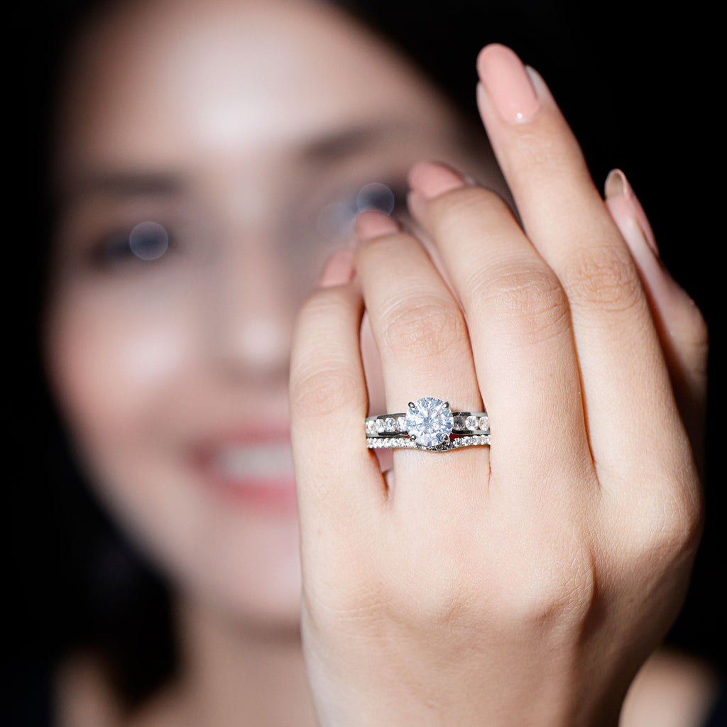Certified 2 Carat Moissanite Engagement Ring with Wedding Band - Luzilly Bridal & Apparel
