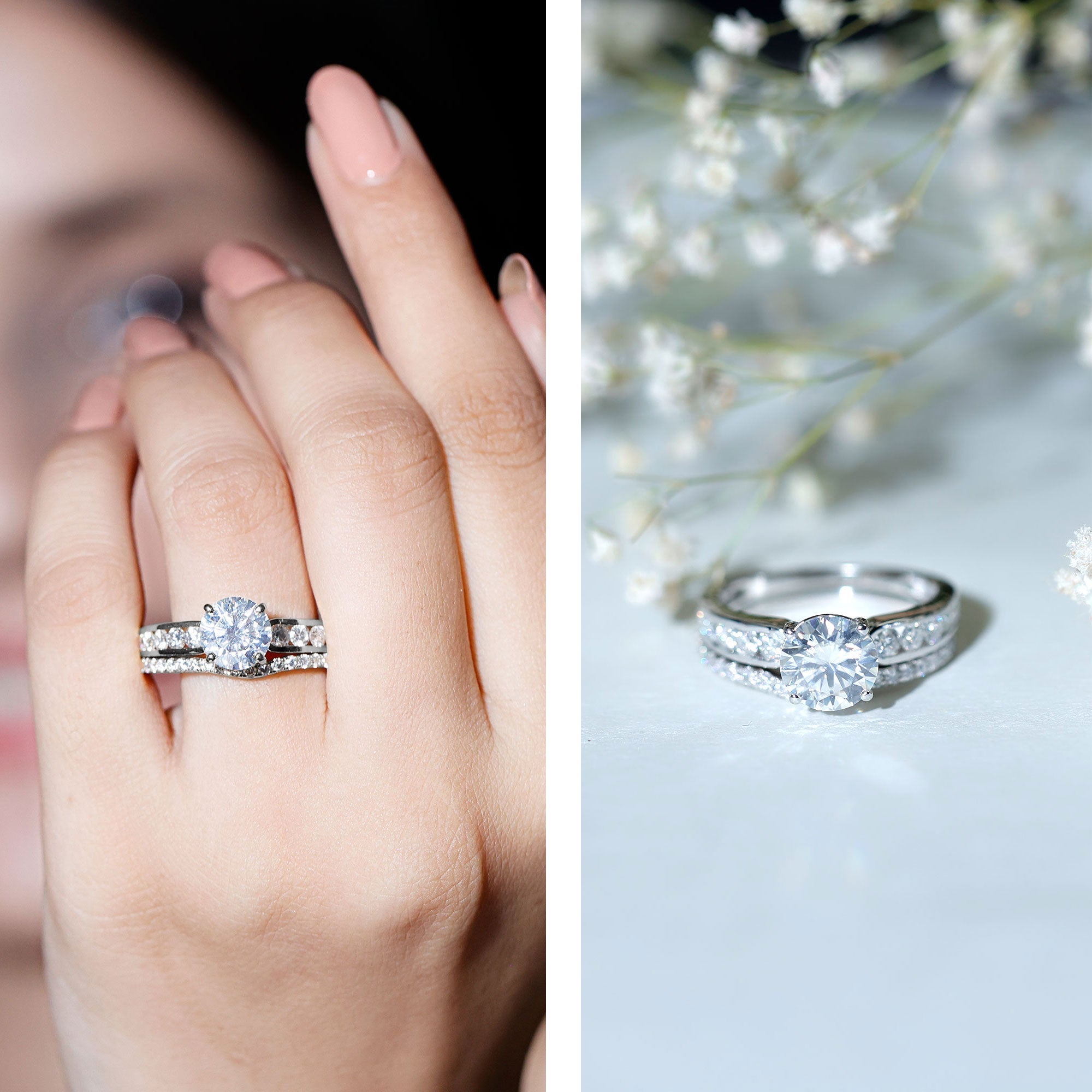 Certified 2 Carat Moissanite Engagement Ring with Wedding Band - Luzilly Bridal & Apparel