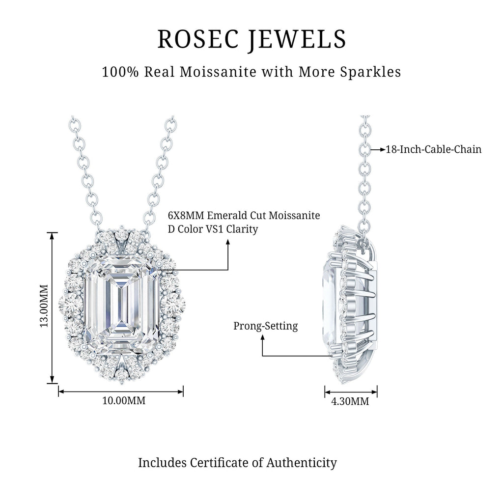 Certified 2.8 Carat Emerald Cut Moissanite Wedding Necklace in Silver - Luzilly Bridal & Apparel