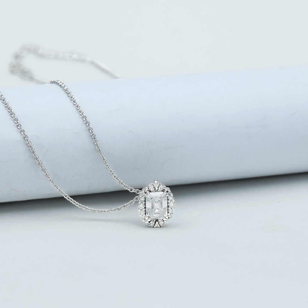 Certified 2.8 Carat Emerald Cut Moissanite Wedding Necklace in Silver - Luzilly Bridal & Apparel