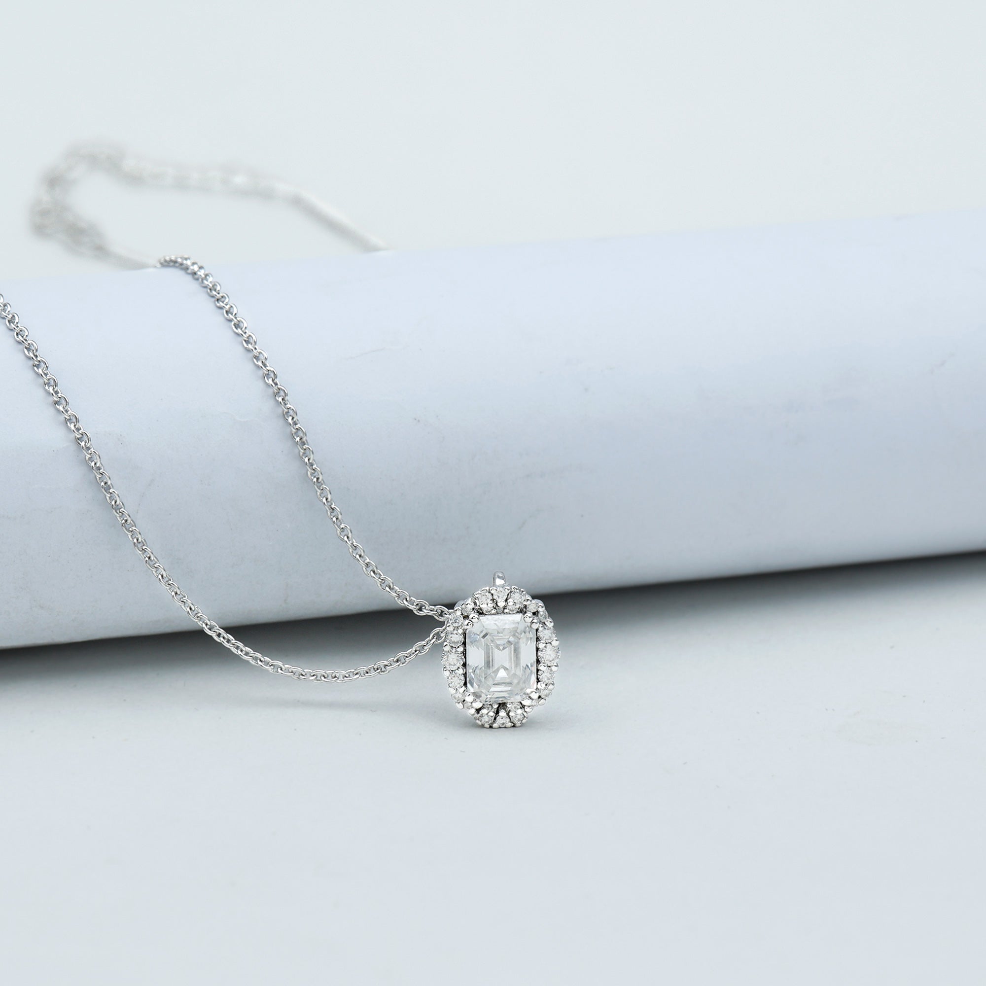 Certified 2.8 Carat Emerald Cut Moissanite Wedding Necklace in Silver - Luzilly Bridal & Apparel