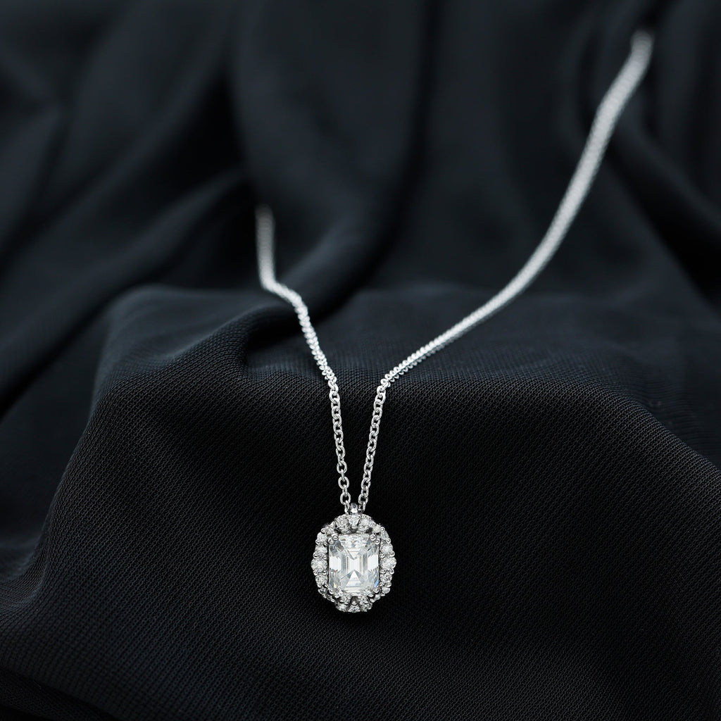 Certified 2.8 Carat Emerald Cut Moissanite Wedding Necklace in Silver - Luzilly Bridal & Apparel