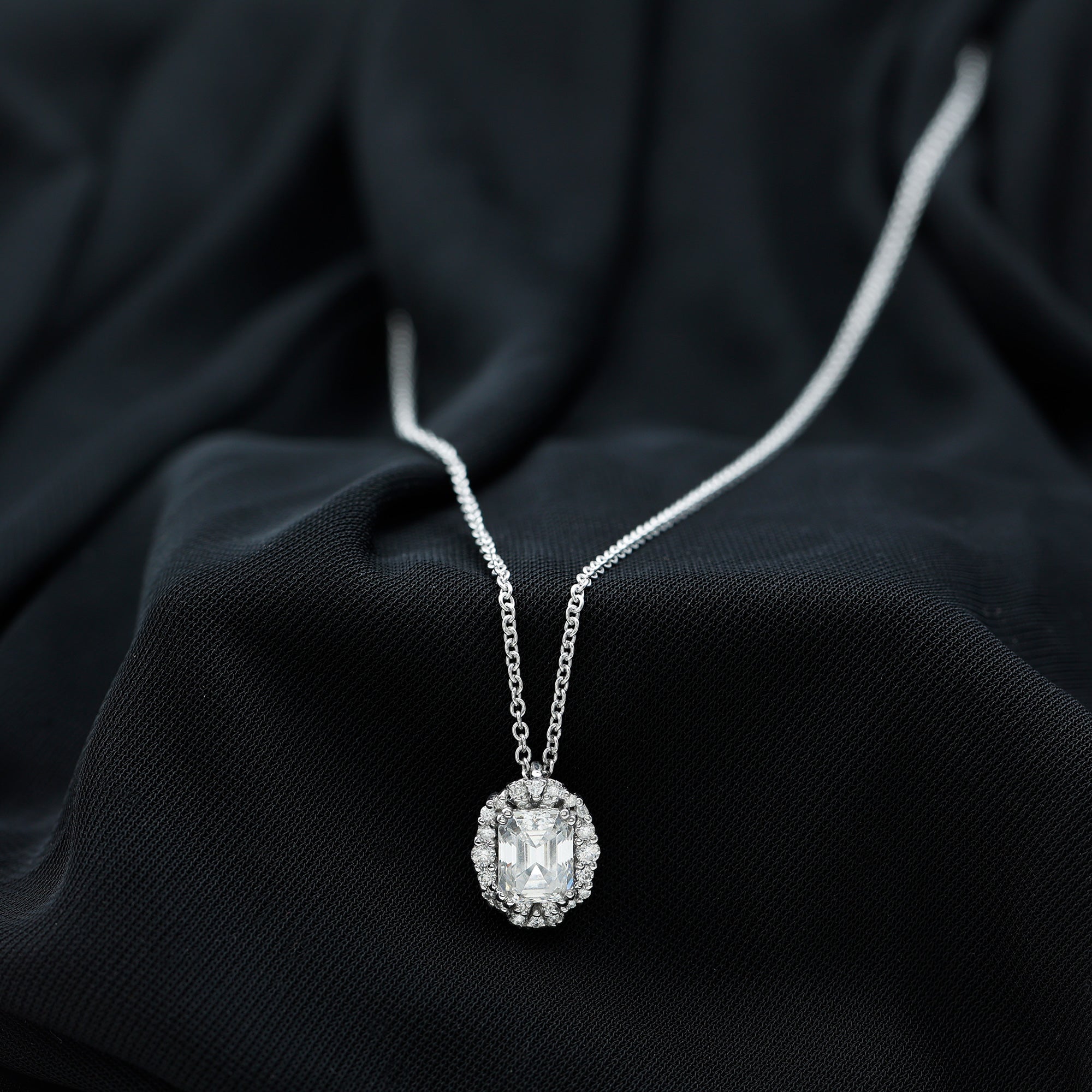 Certified 2.8 Carat Emerald Cut Moissanite Wedding Necklace in Silver - Luzilly Bridal & Apparel