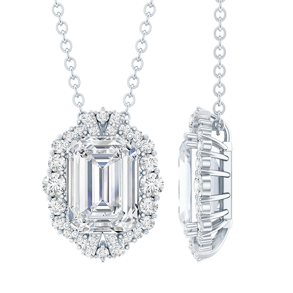 Certified 2.8 Carat Emerald Cut Moissanite Wedding Necklace in Silver - Luzilly Bridal & Apparel