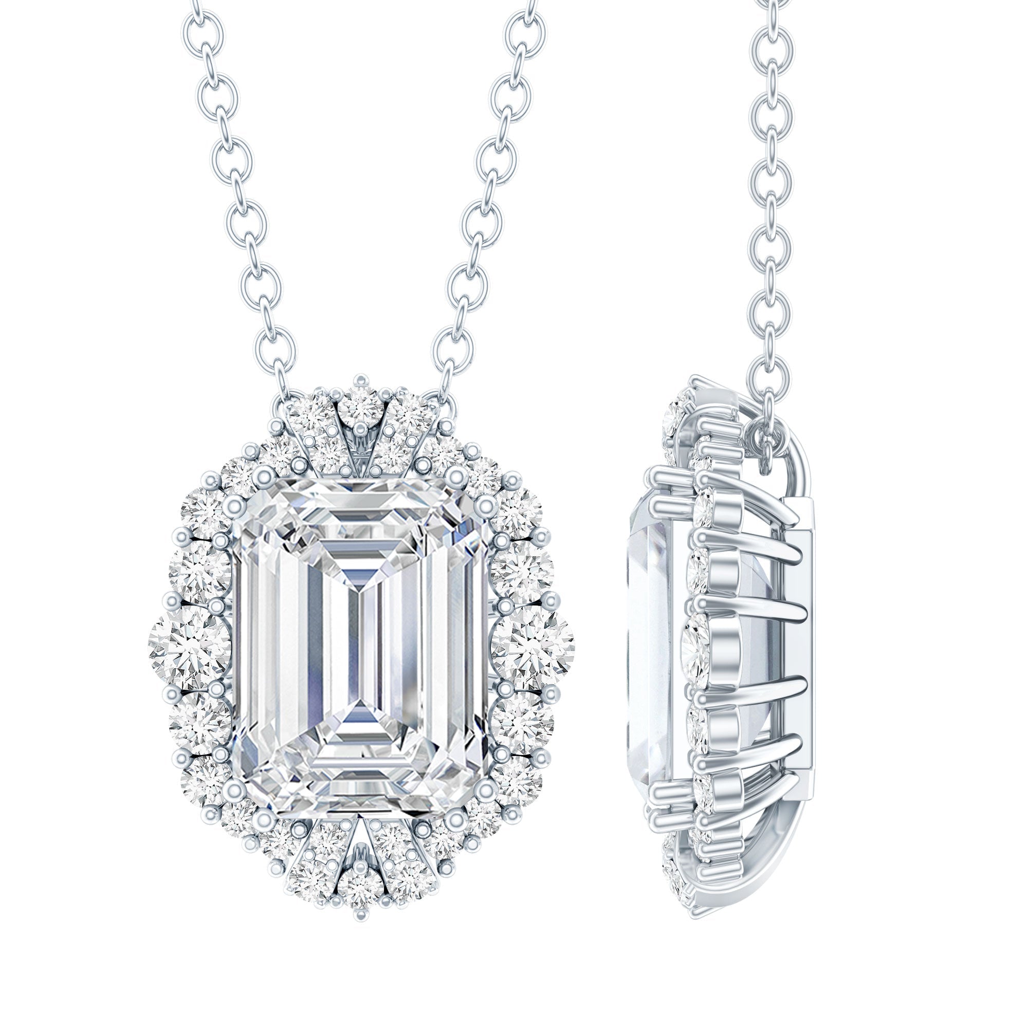 Certified 2.8 Carat Emerald Cut Moissanite Wedding Necklace in Silver - Luzilly Bridal & Apparel