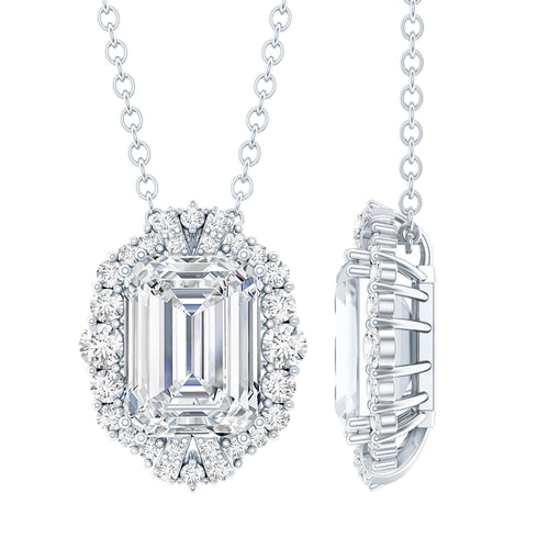 Certified 2.8 Carat Emerald Cut Moissanite Wedding Necklace in Silver - Luzilly Bridal & Apparel