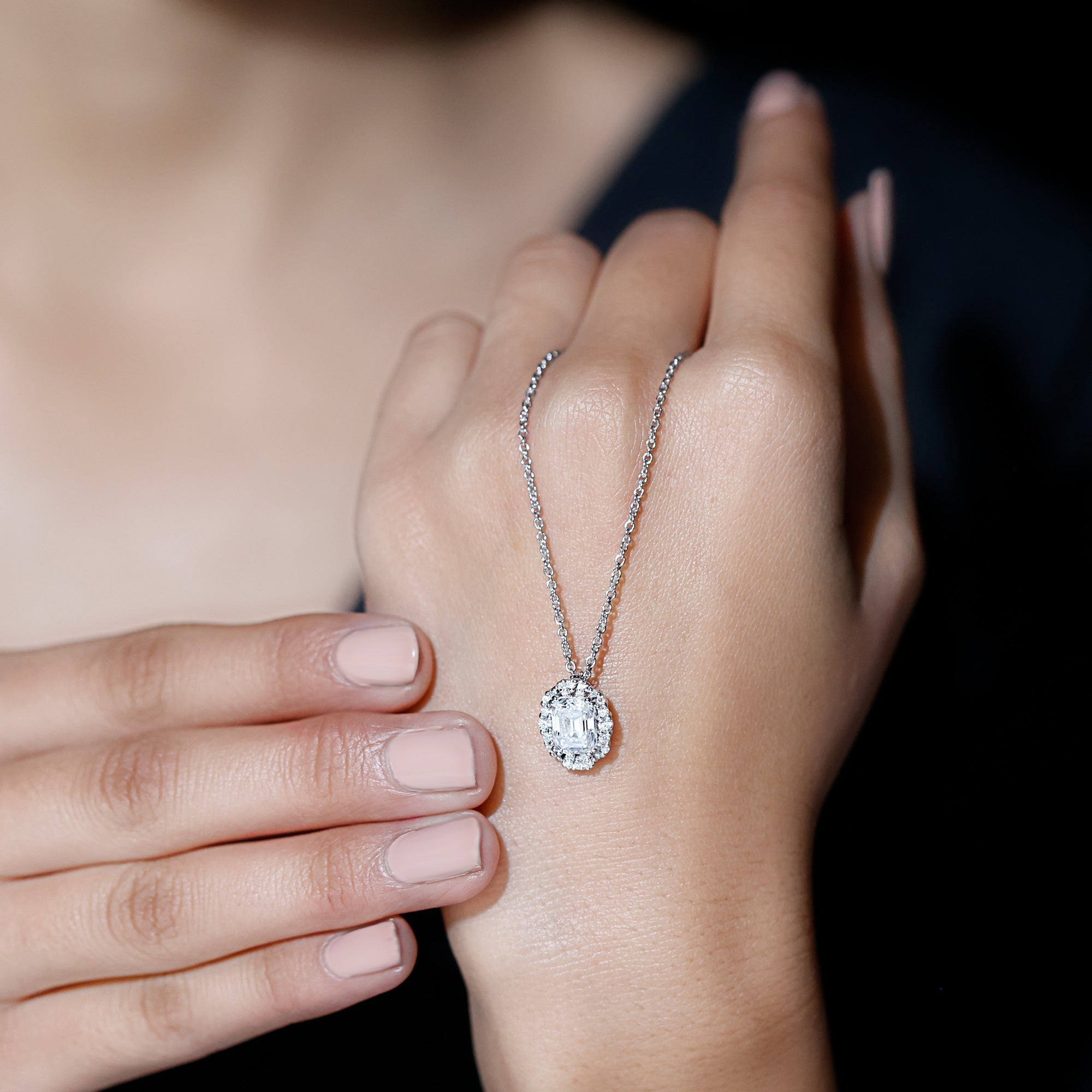 Certified 2.8 Carat Emerald Cut Moissanite Wedding Necklace in Silver - Luzilly Bridal & Apparel