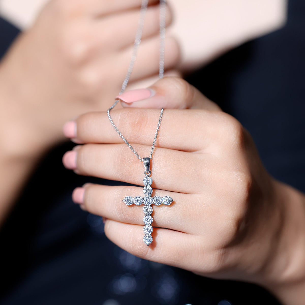 Certified Cubic Zirconia Christian Cross Necklace With Silver Chain - Luzilly Bridal & Apparel