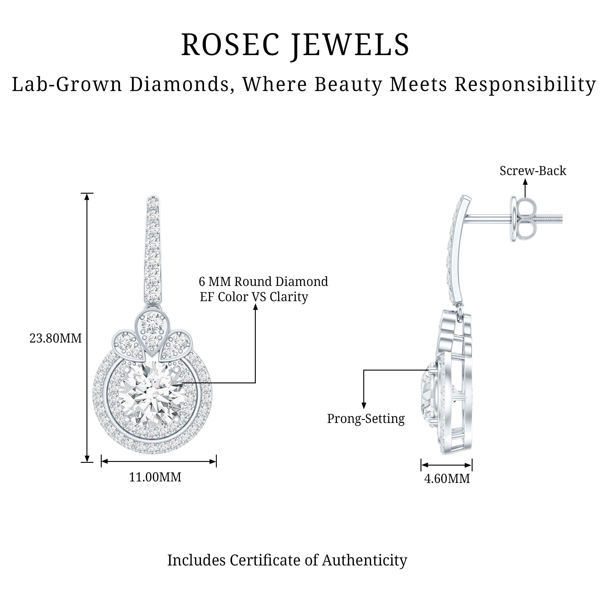 Certified Lab Grown Diamond Bridal Wedding Drop Earrings - Luzilly Bridal & Apparel