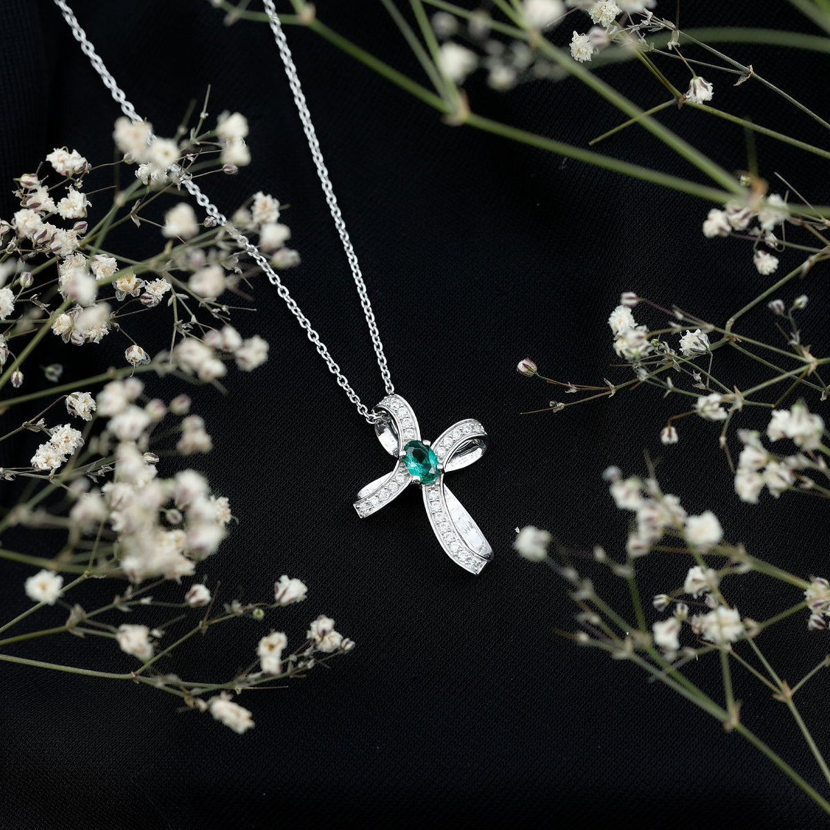 Certified Lab Grown Emerald Christian Cross Necklace With Silver Chain - Luzilly Bridal & Apparel