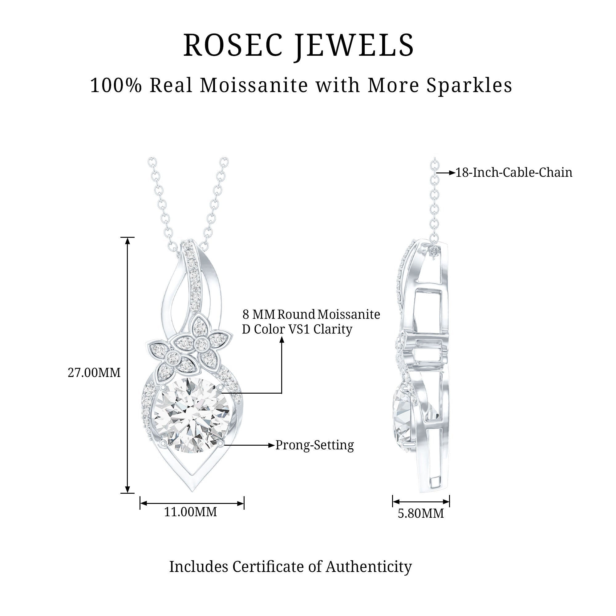 Certified Moissanite Designer Bridal Necklace For Wedding - Luzilly Bridal & Apparel