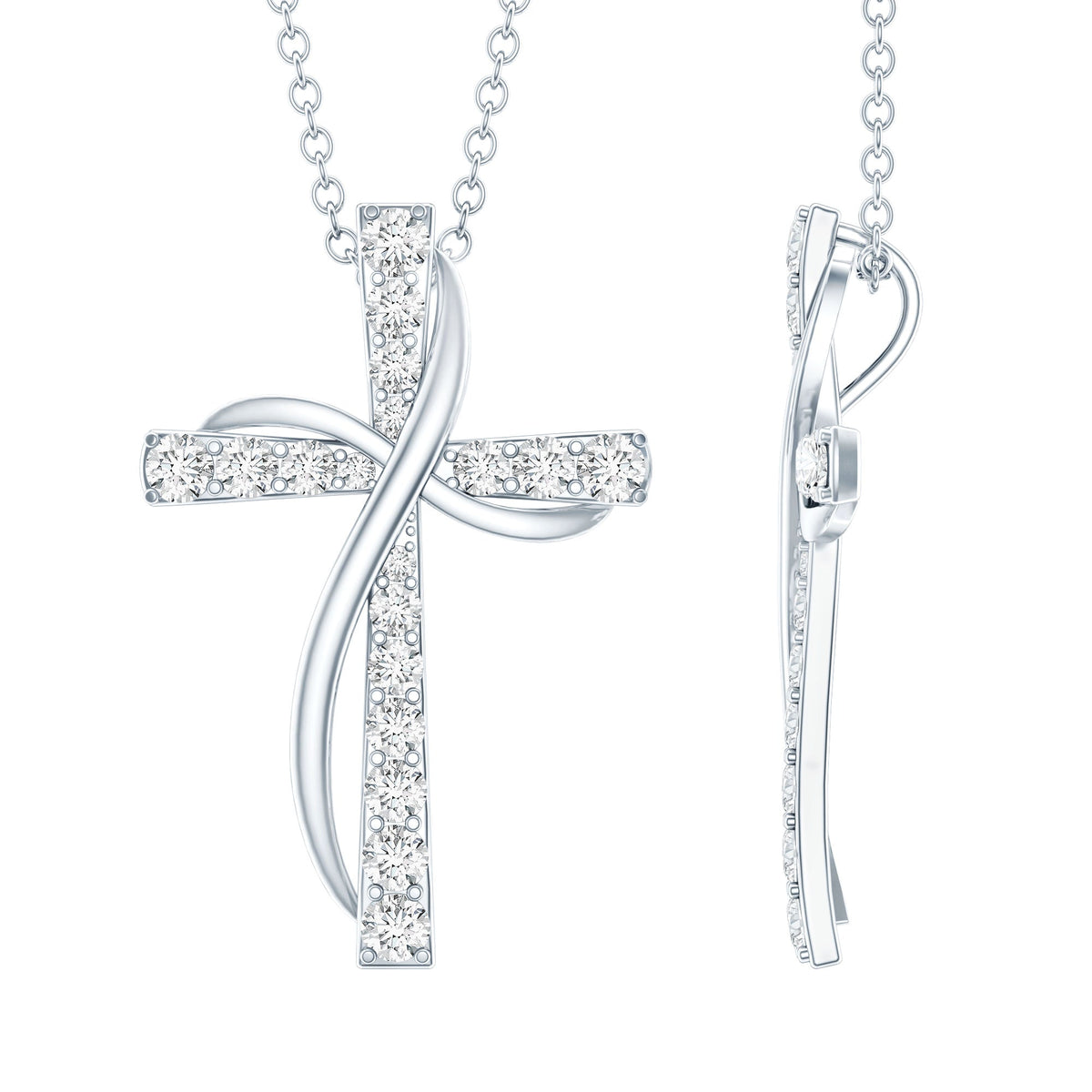 Certified Moissanite Designer Cross Pendant Necklace in Silver - Luzilly Bridal & Apparel