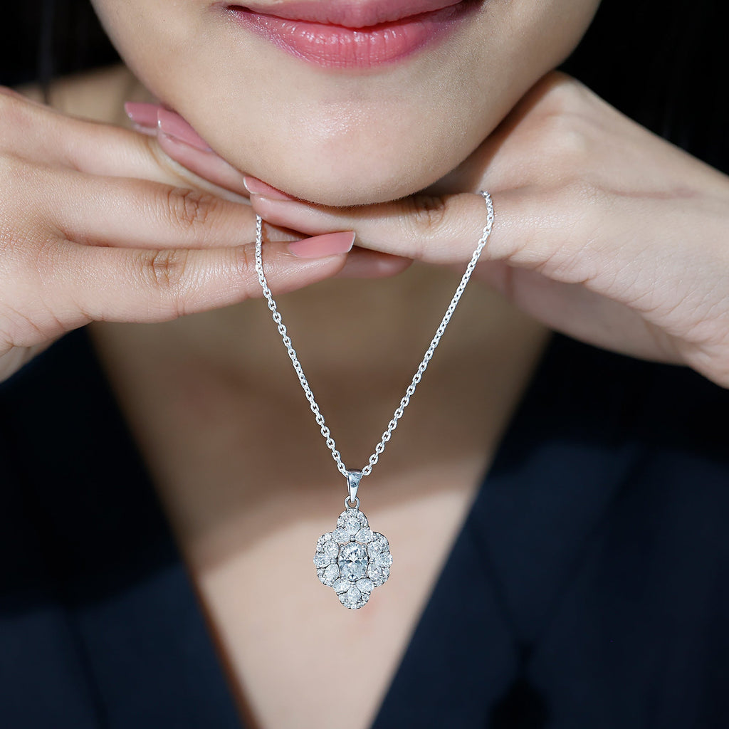 Certified Moissanite Flower Necklace for Wedding - Luzilly Bridal & Apparel