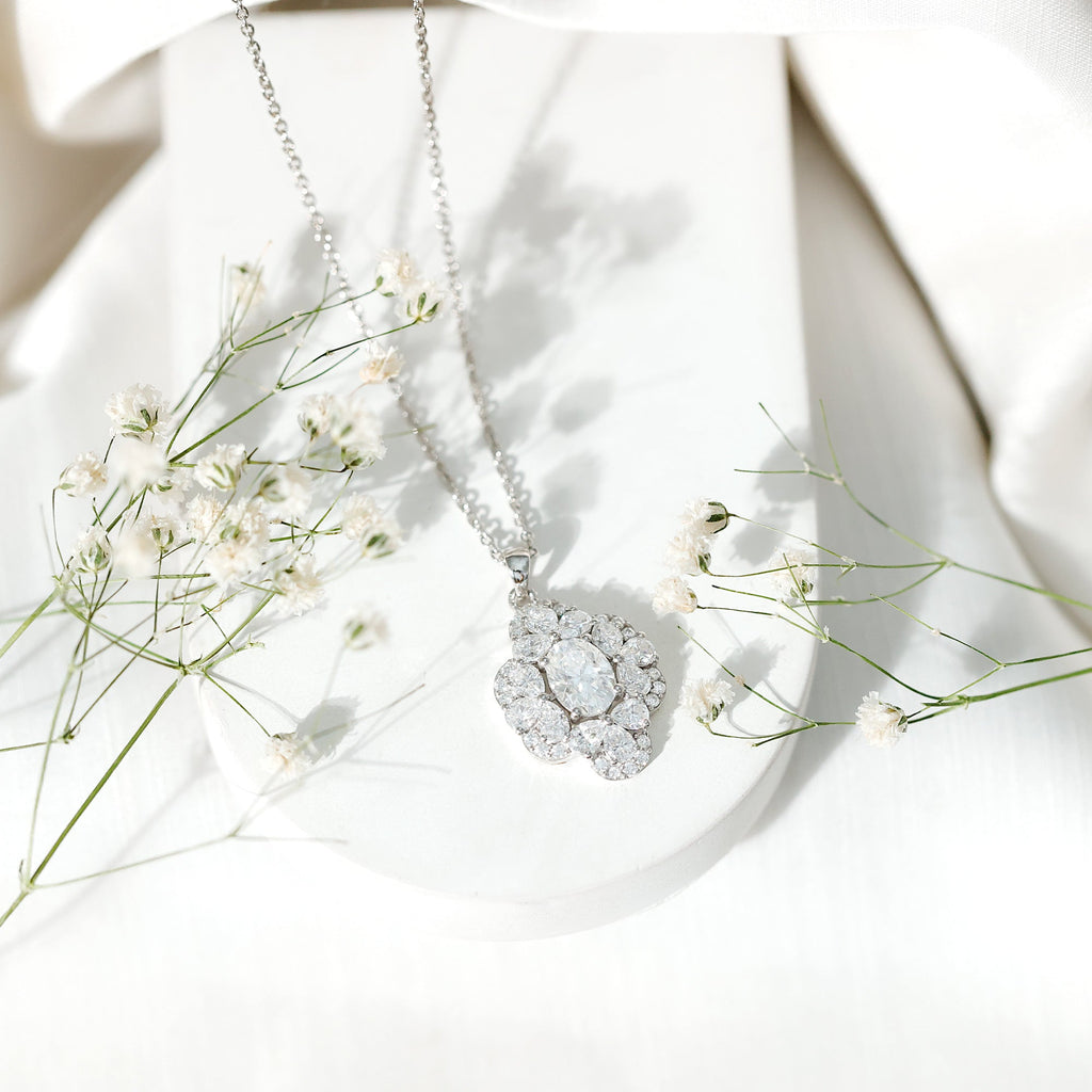 Certified Moissanite Flower Necklace for Wedding - Luzilly Bridal & Apparel