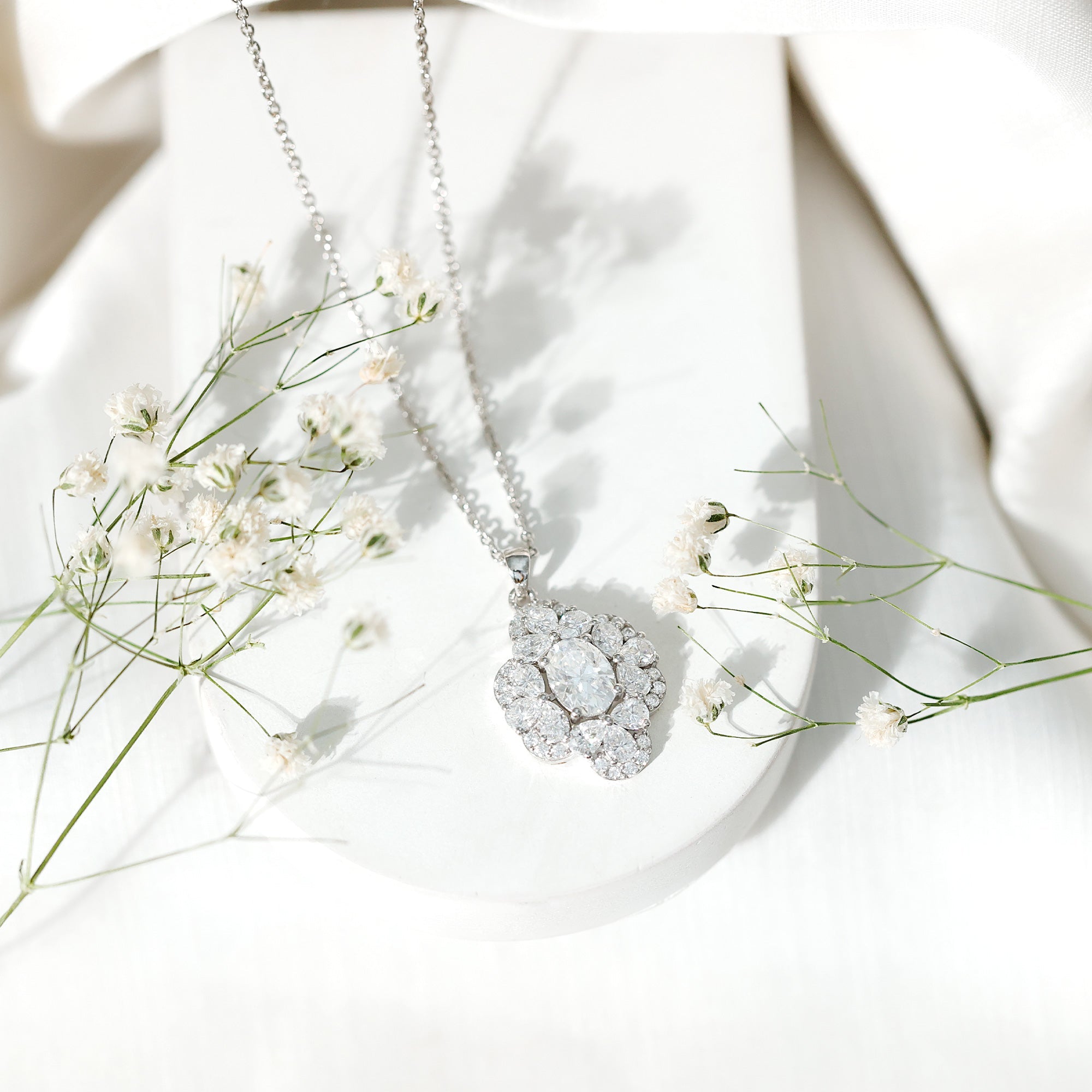 Certified Moissanite Flower Necklace for Wedding - Luzilly Bridal & Apparel