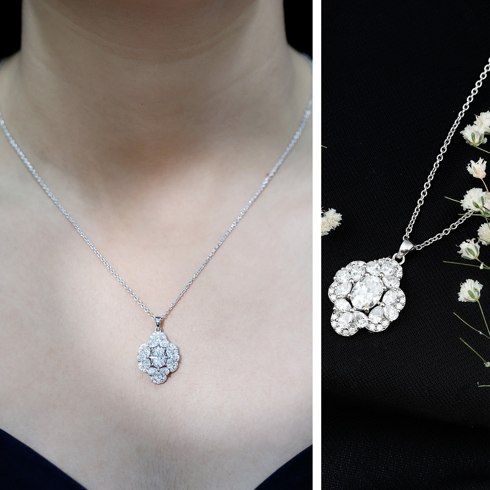 Certified Moissanite Flower Necklace for Wedding - Luzilly Bridal & Apparel