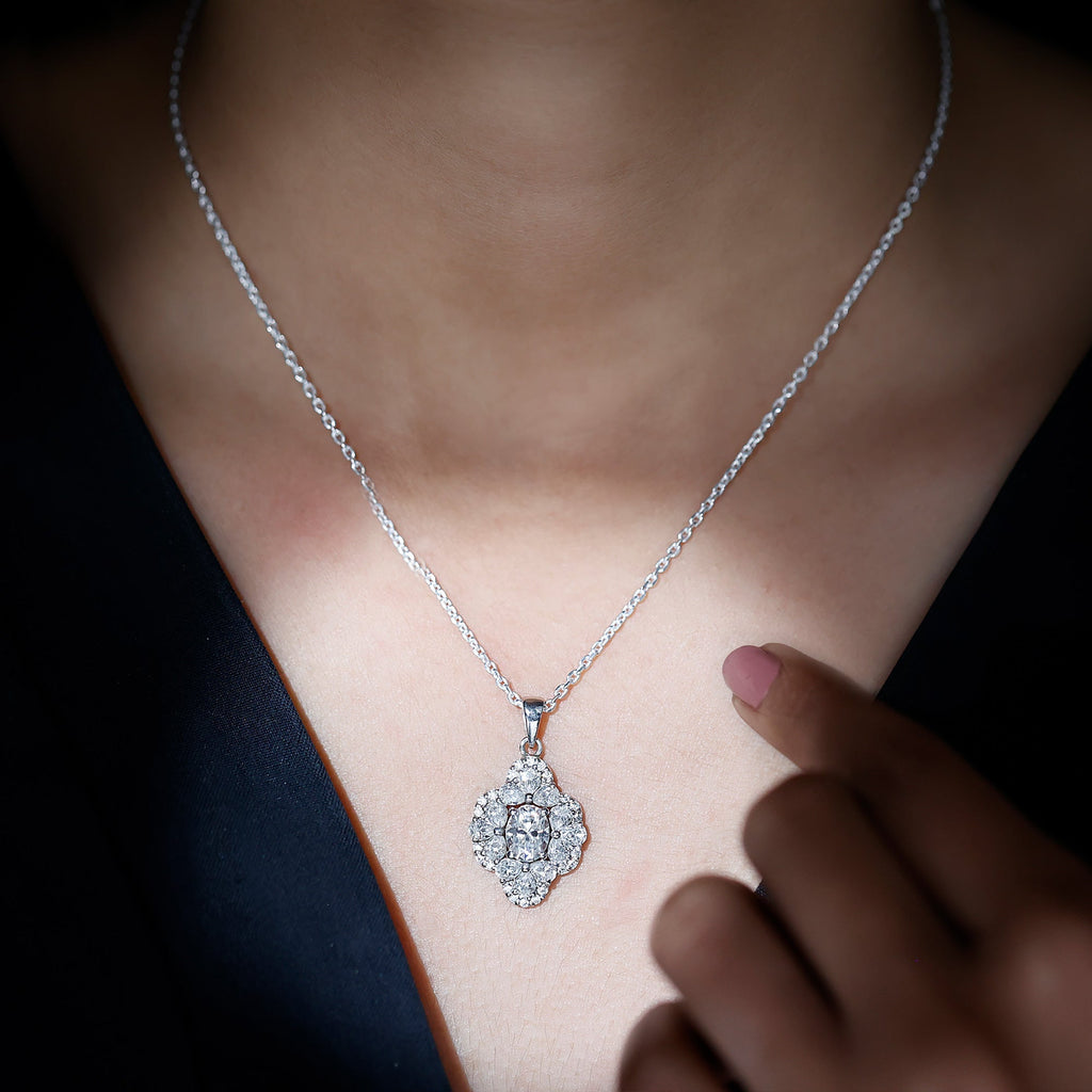 Certified Moissanite Flower Necklace for Wedding - Luzilly Bridal & Apparel