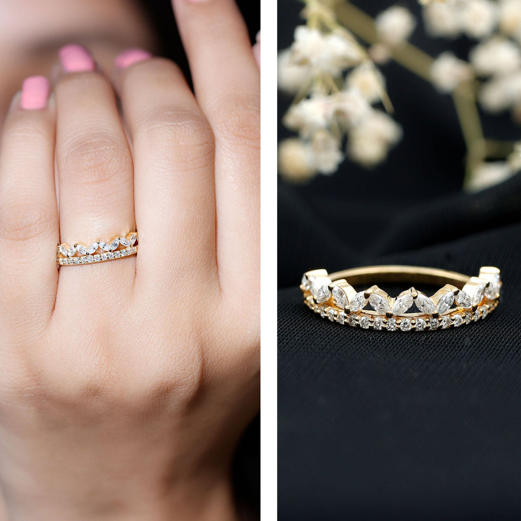 Certified Moissanite Half Eternity Wedding Band in Crown Style - Luzilly Bridal & Apparel