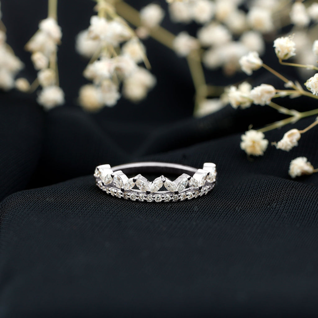 Certified Moissanite Half Eternity Wedding Band in Crown Style - Luzilly Bridal & Apparel